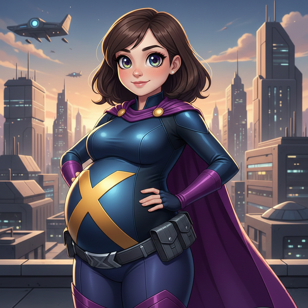 X Mom Superhero with City Backdrop